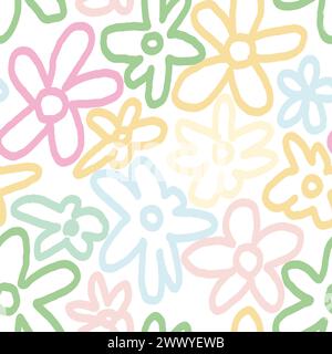 Illustration de modèle sans couture d'art de fleur de contour abstrait. Fond floral de nature organique dans un style tendance. texture de décoration de saison à main levée, drawi Illustration de Vecteur