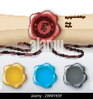 Carte de voeux de 4ème anniversaire avec autre sceau de cire de couleur, illustration vectorielle Illustration de Vecteur