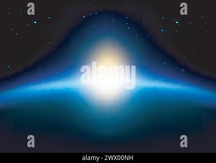 Soleil levant sur Terre sur fond brillant bleu, illustration vectorielle Illustration de Vecteur