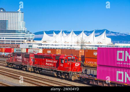 Gare ferroviaire de manœuvre le long du front de mer de Vancouver au Canada Banque D'Images