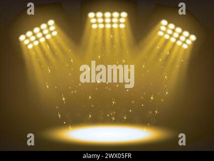 Projecteurs de stade lumineux or sur fond sombre, illustration vectorielle Illustration de Vecteur