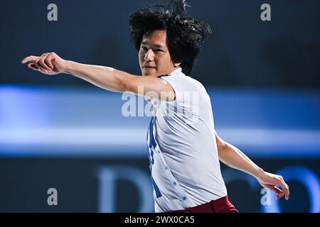 Montréal, Canada. 24 mars 2024. MONTRÉAL, CANADA - 24 MARS 2024 : Adam Siao Him Fa (FRA) pendant les Championnats du monde de patinage artistique ISU à l'Auditorium Verdun on à Montréal, Canada. (Photo de David Kirouac/Orange Pictures) crédit : Orange pics BV/Alamy Live News Banque D'Images