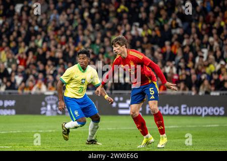 Madrid, Espagne. 27 mars 2024. Endrick du Brésil lors du match Espagne-Brésil à l'Estadio Bernabeu à Madrid, Espagne (Richard Callis/SPP) crédit : SPP Sport Press photo. /Alamy Live News Banque D'Images