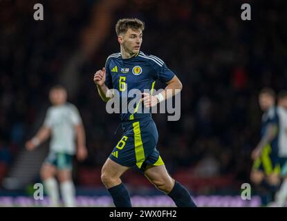 26 mars 2024 ; Hampden Park, Glasgow, Écosse : International Football Friendly, Écosse contre Irlande du Nord ; Kieran Tierney d'Écosse Banque D'Images