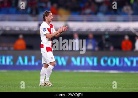 Le Caire, Égypte. 26 mars 2024. LE CAIRE, ÉGYPTE - MARS 26 : Luka Modric, de Croatie, réagit lors du match de la FIFA Series 2024 Égypte opposant l'Égypte à la Croatie au Nouveau stade de la capitale administrative le 26 mars 2024 au Caire, Égypte. Photo : Matija Habljak/PIXSELL crédit : Pixsell/Alamy Live News Banque D'Images