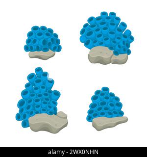 Blue Sea anémones Set Growing on A Rock, Vector illustration Illustration de Vecteur