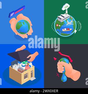 Ensemble de concepts isométriques de consommation avec symboles de danger de surconsommation illustration vectorielle isolée Illustration de Vecteur