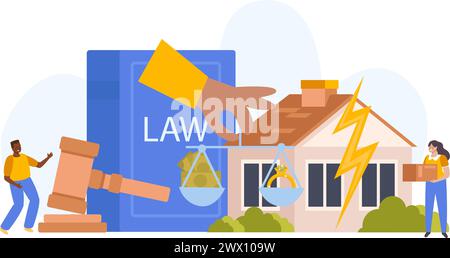 Composition plate de division de biens matrimoniaux avec couple divisant les possessions dans l'illustration vectorielle de divorce Illustration de Vecteur