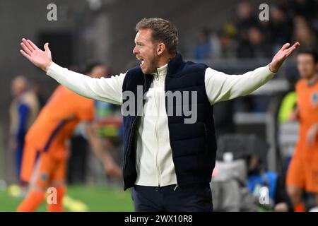 Francfort, Allemagne. 26 mars 2024. Julian Nagelsmann, entraîneur-chef de l'Allemagne, enseigne lors d'un match amical entre l'Allemagne et les pays-Bas à Francfort, Allemagne, le 26 mars 2024. Crédit : Ulrich Hufnagel/Xinhua/Alamy Live News Banque D'Images