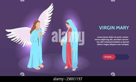 Illustration vectorielle de modèle de bannière de site Web horizontal isométrique de Virgin mary Assomption Illustration de Vecteur