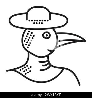 Masque de mascarade Plague Doctor. Icône de ligne noire vectorielle Illustration de Vecteur