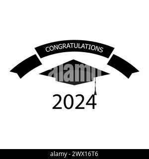 Conception de bannière de graduation. 2024 cap diplômé. Emblème de cérémonie de commencement. Illustration vectorielle. SPE 10. Illustration de Vecteur
