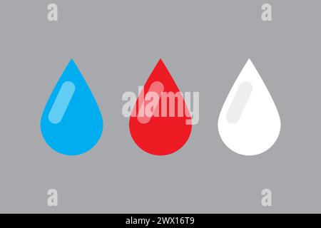 Icônes de droplet définies. Bleu rouge blanc couleur. Symboles de gouttes de liquide. Illustration vectorielle. SPE 10. Illustration de Vecteur