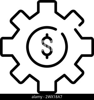 Roue dentée et symbole dollar. Efficacité financière, contrôle des coûts, optimisation des profits et icône de gestion des revenus Illustration de Vecteur