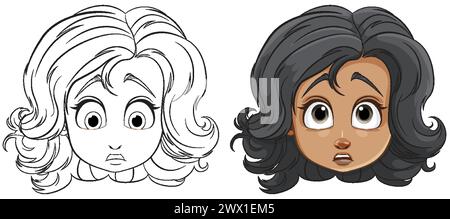 Deux visages de dessins animés montrant des expressions de surprise Illustration de Vecteur