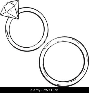 Une illustration monochrome de deux anneaux de mariage avec un centre de diamant Illustration de Vecteur