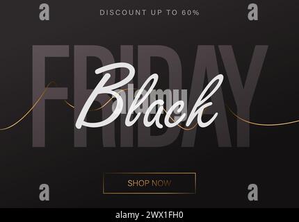Black Friday Design Poster avec illustration vectorielle réaliste de boîte-cadeau noire 3D. Convient pour affiche, bannière, bannière de vente, en-tête Web, Flyer et Promot Illustration de Vecteur