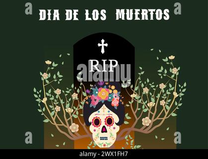 Dia de los muertos signifie jour des morts. Festival de vacances mexicain modèle bannière illustration vectorielle. Illustration de Vecteur