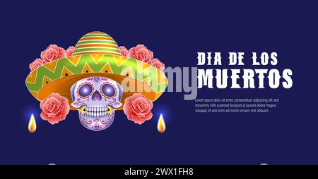 Dia de los muertos signifie jour des morts. Festival de vacances mexicain modèle bannière illustration vectorielle. Illustration de Vecteur