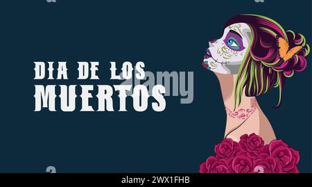 Dia de los muertos signifie jour des morts. Festival de vacances mexicain modèle bannière illustration vectorielle. Illustration de Vecteur