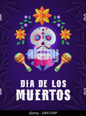 Dia de los muertos signifie jour des morts. Festival de vacances mexicain modèle bannière illustration vectorielle. Illustration de Vecteur