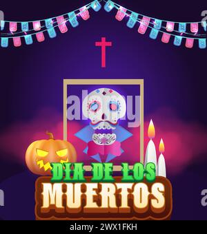 Dia de los muertos signifie jour des morts. Festival de vacances mexicain modèle bannière illustration vectorielle. Illustration de Vecteur