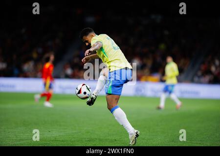 Madrid, Espagne. 26 mars 2024. Danilo Luiz da Silva du Brésil en action lors du match amical entre l'Espagne et le Brésil au stade Santiago Bernabeu. Note finale : Espagne 3:3 Brésil crédit : SOPA images Limited/Alamy Live News Banque D'Images