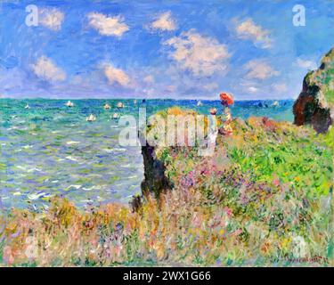 Promenade sur la falaise à Pourville, 1882 (peinture) par l'artiste Monet, Claude (1840-1926) Français. Illustration de Vecteur