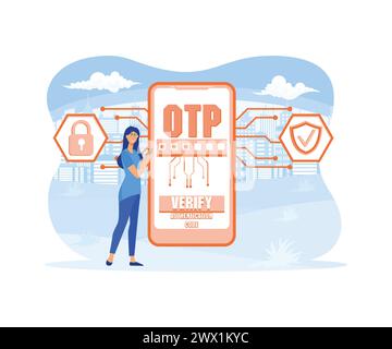 OTP, mot de passe à usage unique pour la transaction sécurisée sur le concept de transaction de paiement numérique avec des icônes. illustration moderne vectorielle plate Illustration de Vecteur