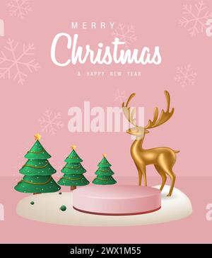 3D réaliste Joyeux Noël et bonne année bannière avec illustration vectorielle d'élément 3D. Illustration de Vecteur