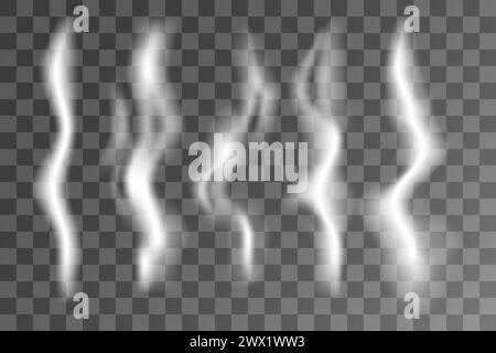 Brouillard mis, filet de fumée, flux de fumée isolés. Cigarette et vecteur chaud. Illustration de Vecteur