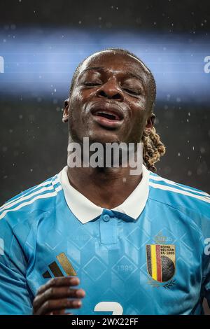 Londres, Royaume-Uni. 26 mars 2024. Le belge Jeremy Doku réagit lors d'un match amical de football entre l'Angleterre et l'équipe nationale belge Red Devils, le mardi 26 mars 2024 à Londres, au Royaume-Uni. Les équipes se préparent pour ce tournoi Summers Euro 2024. BELGA PHOTO BRUNO FAHY crédit : Belga News Agency/Alamy Live News Banque D'Images