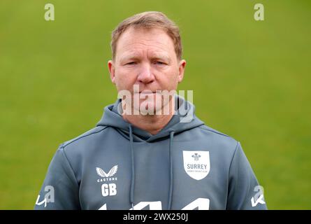 L'entraîneur-chef de Surrey, Gareth Batty, lors d'une journée médiatique à The Oval, Londres. Date de la photo : mercredi 27 mars 2024. Banque D'Images