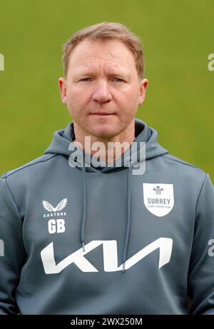 L'entraîneur-chef de Surrey, Gareth Batty, lors d'une journée médiatique à The Oval, Londres. Date de la photo : mercredi 27 mars 2024. Banque D'Images