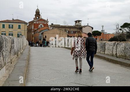 Pont piétonnier de Tibère à Rimini en Italie Banque D'Images