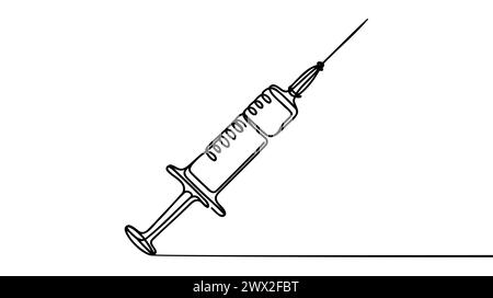 Seringue une ligne dessinant un objet vectoriel isolé sur fond blanc. Illustration de Vecteur