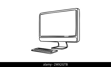 Dessin de ligne continue unique de l'unité d'ordinateur cpu et moniteur d'écran pour la société. Illustration de Vecteur