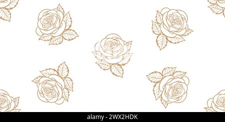 Modèle sans couture avec des roses d'or sur fond blanc. Modèle sans couture avec des fleurs. Illustration vectorielle. Illustration de Vecteur