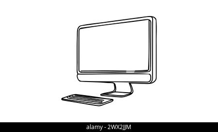 Dessin de ligne continue unique de l'unité d'ordinateur cpu et moniteur d'écran pour la société. Illustration de Vecteur