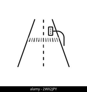 Icône de ligne de route, rue d'autoroute avec feux de circulation et chemin de passage, signe de pictogramme vectoriel. Rue asphaltée avec chemin de passage piéton, voie d'entraînement ou symbole linéaire d'autoroute de transport pour la carte de trafic Illustration de Vecteur