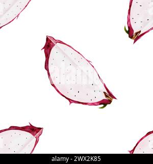 Cadre aquarelle de fruits exotiques pitahaya sur fond blanc isolé. Illustration vibrante de fruit de dragon. Dessin de nourriture élément de nourriture thaï dessiné à la main Banque D'Images