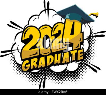 en-tête pour les diplômés de la classe 2024. Décorez les félicitations pour les diplômés de l'école dans le style de bande dessinée. Vecteur sur fond transparent Illustration de Vecteur