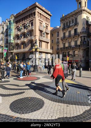 Barcelone : mosaïque de Joan Miró dans le centre de Las Ramblas Banque D'Images