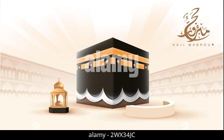 Traduction : qu'Allah accepte votre Hajj et vous accorde le pardon. Kaaba vecteur pour Hajj Mabroor à la Mecque Arabie Saoudite. Hajj Mabrour et la Sainte Mecque Illustration de Vecteur