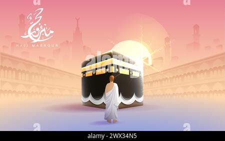 Traduction : qu'Allah accepte votre Hajj et vous accorde le pardon. Kaaba vecteur pour Hajj Mabroor à la Mecque Arabie Saoudite. Hajj Mabrour et la Sainte Mecque Illustration de Vecteur