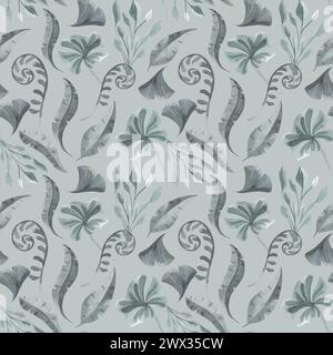 Collection de motifs de plantes. Aquarelle plantes vertes avec des pierres. Parfait pour la douche de bébé, tissu, décorations de pépinière, invitations, fête, conception. dr. Banque D'Images