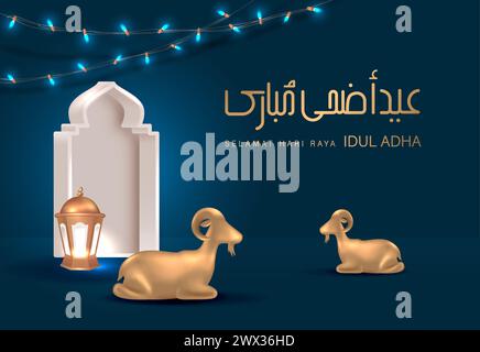 Illustration vectorielle de conception de bannière Eid Al Adha. Contexte islamique et arabe pour le Festival de la communauté musulmane. Vacances musulmanes. Suitabl islamique moderne 3D. Illustration de Vecteur