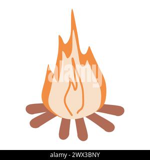 Icône Bonfire plate. Illustration vectorielle de dessin animé isolé sur blanc. Feu de pique-nique dessiné à la main avec bois de chauffage. Feu de camp, Orange et chaud. AR graphique modifiable Illustration de Vecteur