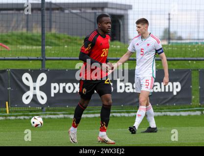 Tubize, Belgique. 25 mars 2024. Alama Bayo (20 ans) de Belgique photographié lors d'un match amical de football entre les équipes nationales de Belgique et du pays de Galles de moins de 18 ans le lundi 25 mars 2024 à Tubize, Belgique . Crédit : Sportpix/Alamy Live News Banque D'Images