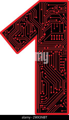 Conception de carte de circuit imprimé numéro 1 sur fond blanc, conception de carte de circuit imprimé en 1 forme Illustration de Vecteur